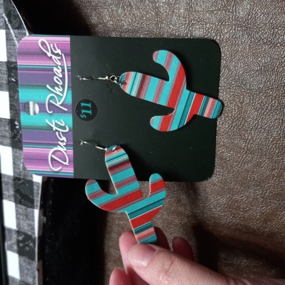 Serape Pleather Cactus Earrings - Picture 5 of 5